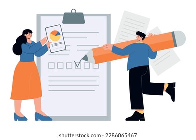 Operaciones financieras y comerciales, trabajo de oficina, contratos y gráficos. Trabajo en equipo y cooperación. Ilustraciones minimalistas de vector plano 