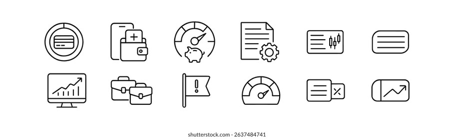 Finance and business outline icon set. economy, analytics and banking symbols collection