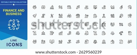 Finance And Business related icon set. Isolated icons. Included market, exchange, currency, bank, commerce, business. Editable stroke. Pixel Perfect. Exchange related icon set.