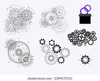 Finance and business set of gears icon with white background.