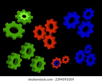 Finance and business set of gears icon with black background.
