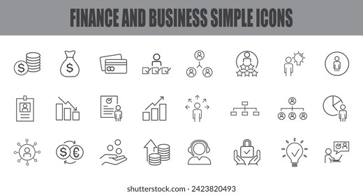 Finance and business simple icons. line flat sign.