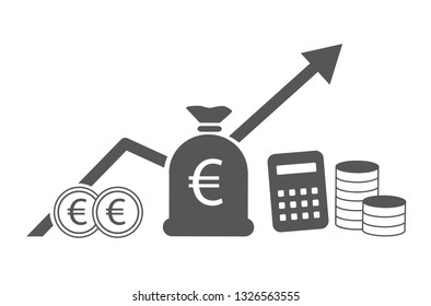 Finance and business vector icon concept. Investment graph and rows growth and of coins