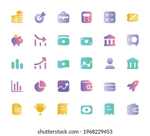 Finance, business vector  mini icons set. 