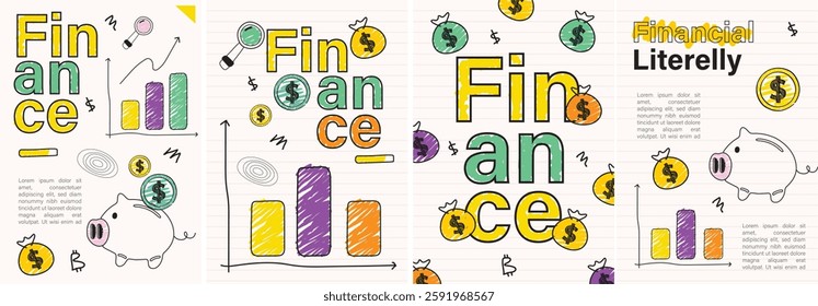 Finance and business, Vector modern hand drawn illustration for greeting card, poster, postcard, invitation or background