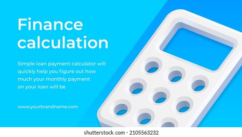 Finance calculation online website banking service application for counting payment promo banner vector illustration. Financial paying checking with calculator 3d icon budget savings economy balance