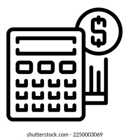 vector de contorno de icono de la calculadora de finanzas. El negocio del dinero. Economía bancaria