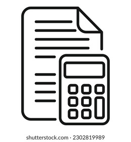 vector de contorno de icono de la calculadora de finanzas. Informe comercial. Gráfico de datos