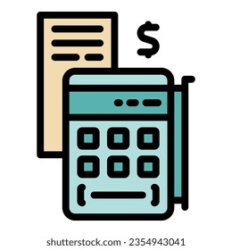 Finance calculator icon outline vector. Money freedom. Work free color flat