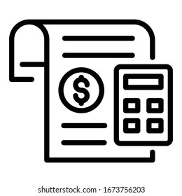 Finance calculator paper icon. Outline finance calculator paper vector icon for web design isolated on white background