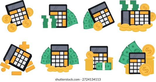 Un Vector de calculadora financiera con Formas limpias y un tema financiero moderno.

