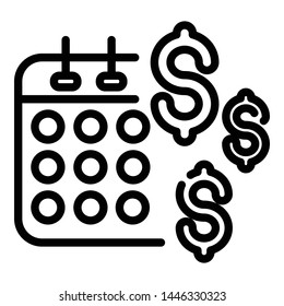 Finance calendar icon. Outline finance calendar vector icon for web design isolated on white background