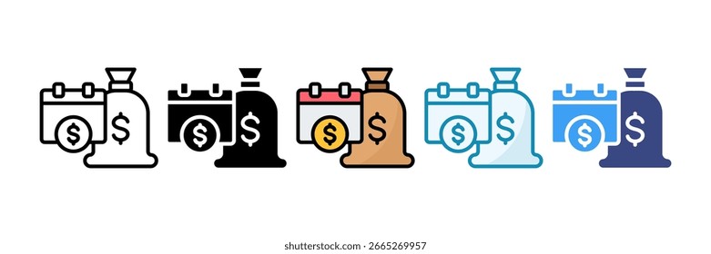Conjunto de iconos de calendario financiero Colección de varios estilos