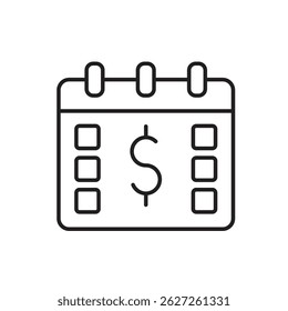Finance calendar line icon vector, with editable stroke, ideal for income tracking apps, budget planning visuals, and financial reminders