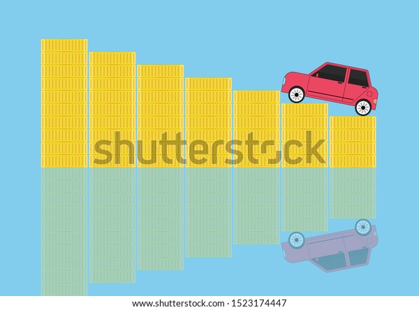 Finance and car loan,\
Vector illustration EPS10 of Red car model on stack of gold coins\
money on blue background, Saving money for car, Investment and\
business concept.