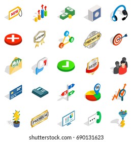 Finance center icons set. Isometric set of 25 finance center vector icons for web isolated on white background