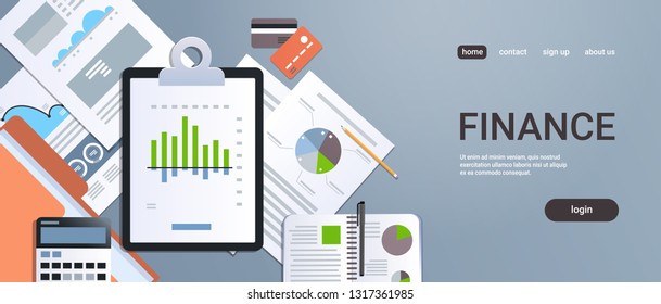 finance chart diagram business statistic concept top angle view workplace desktop with paper documents checklist financial analytic report office stuff copy space horizontal