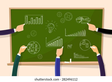 Finance Chart Graphics Hand Chalk Draw Green Board Vector Illustration