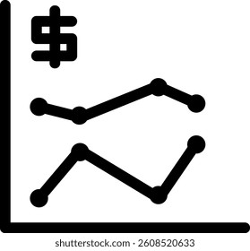 Finance chart icon with line graph and dollar symbol for market trend, sales growth, and economic data.