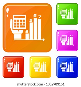 Finance chart icons set collection vector 6 color isolated on white background