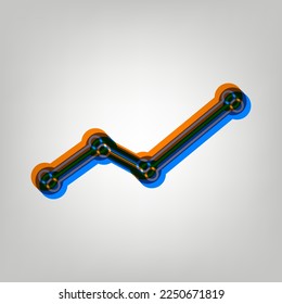 Finance And Chart sign. Stroked Icon in orange, azure and old lavender Colors at gray Background. Illustration.