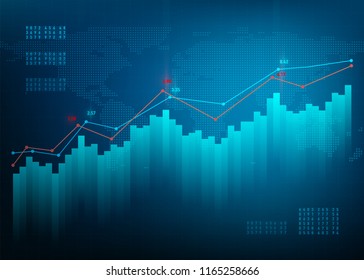 Finance chart. Stock graph market. Growth business blue vector background. Bond data online bank.