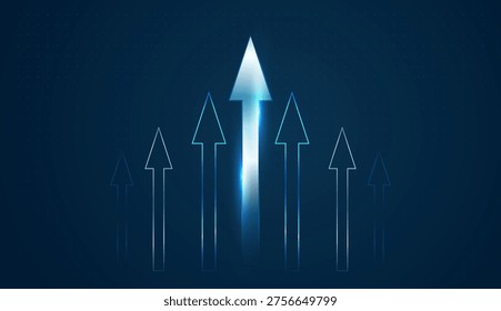 Finance Charts illustrate how high-tech innovation accelerates the Growth of global markets. with Radiant arrows represent the up-ward momentum of a fintech Business fueled by digital innovation.