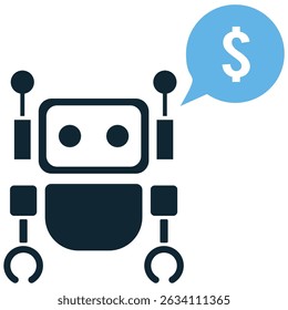 Finance chatbot icon vector for automated support, AI interaction, and digital finance help. Ideal for fintech apps, customer service visuals, and banking assistant tools.