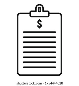 Finance clipboard icon. Outline finance clipboard vector icon for web design isolated on white background