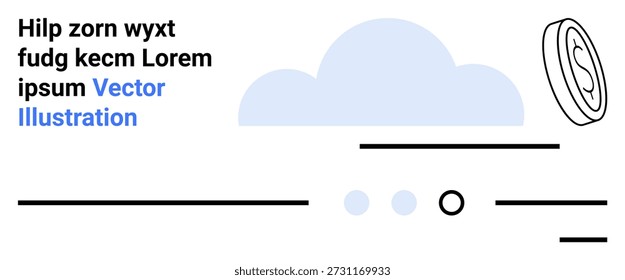 Finance, cloud solutions, minimalism, digital economy, online services, abstract designs. Stylized cloud and coin with text accents. Finance and cloud solutions concept