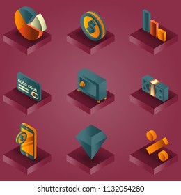 Finance color gradient isometric icons