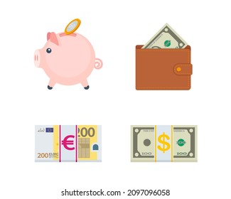 Finance color icon set. Vector Money, business and finance emoji illustration collection