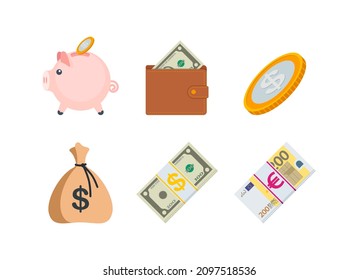 Finance color icon set. Vector Money, business and finance emoji illustration collection svg