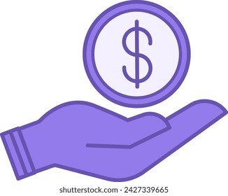 Finance Color Icon. Vector Icon of Dollar Coin in Human Hand. Business and Money Concept
