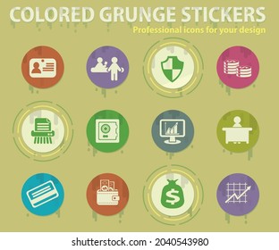 Finance colored grunge icons with sweats glue for design web and mobile applications