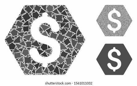 Finance composition of rough parts in various sizes and shades, based on finance icon. Vector inequal parts are composed into composition. Finance icons collage with dotted pattern.