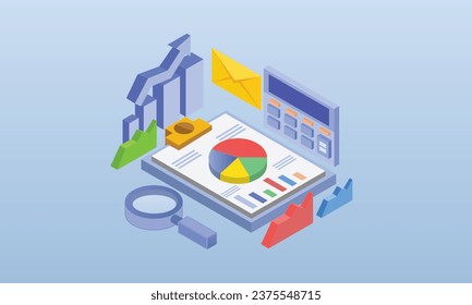 Concepto de Finanzas 3d.en fondo azul.Diseño 3D.diseño vectorial isométrico Ilustración.