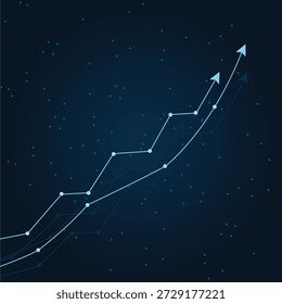 Plano de fundo do conceito financeiro apresentando linhas de gráfico ascendentes com um efeito de brilho sutil em um gradiente azul escuro. O tema do crescimento empresarial moderno representa o sucesso, o investimento e o progresso econômico. Design limpo e de alta resolução, sem texto, ideal para apresentações corporativas, relatórios financeiros, materiais de marketing e banners digitais.