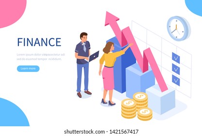 Finance concept with characters. Can use for web banner, infographics, hero images. Flat isometric vector illustration isolated on white background.