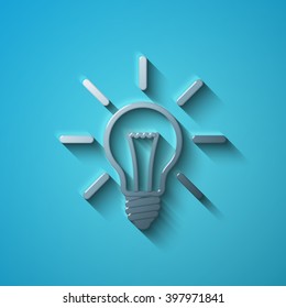 Finance concept: flat metallic Light Bulb icon, transparent shadow on Blue background, vector illustration