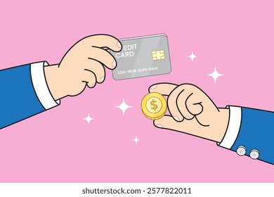 finance concept, hand holding credit card and coin