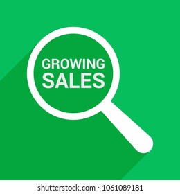 Finance Concept: Magnifying Optical Glass With Words Growing Sales. Vector illustration