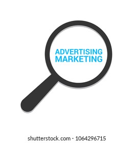 Finance Concept: Magnifying Optical Glass With Words Advertising Marketing. Vector illustration