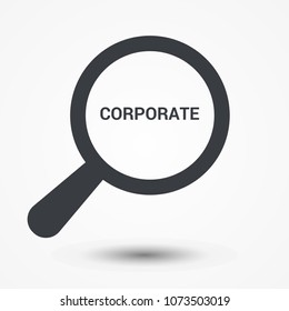 Finance Concept: Magnifying Optical Glass With Words Corporate. Vector illustration