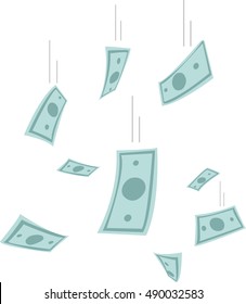 Finance concept. Money rain. Banknotes falling from the sky. 10EPS vector illustration