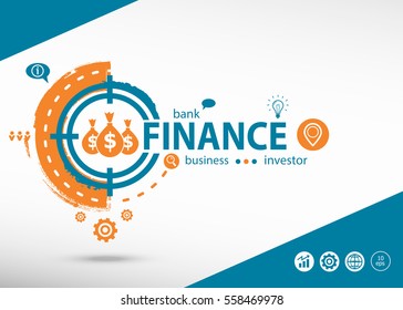 Finance concept on target icon background. Flat illustration. Infographic business for graphic or web design layout 