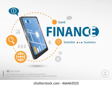 Finance concept and realistic smartphone black color. Infographic business for graphic or web design layout