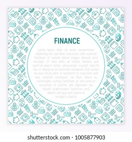Finance concept with thin line icons: safe, credit card, piggy bank, wallet, currency exchange, hammer, agreement, handshake, atm slot. Modern vector illustration for banner, web page, print media.