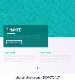 Finance concept with thin line icons: safe, credit card, piggy bank, wallet, currency exchange, hammer, agreement, handshake, atm slot. Modern vector illustration for banner, web page, print media.