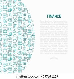 Finance concept with thin line icons: safe, credit card, piggy bank, wallet, currency exchange, hammer, agreement, handshake, atm slot. Modern vector illustration for banner, web page, print media.